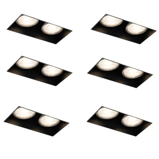 QAZQA Set van 6 inbouwspots zwart GU10 50mm 2-lichts trimless - Oneon