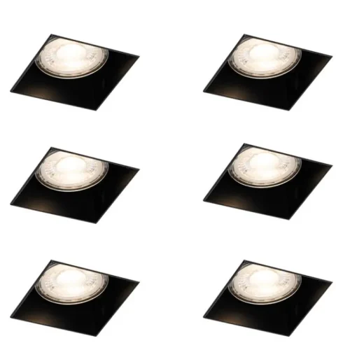 QAZQA Set van 6 inbouwspots zwart GU10 50mm trimless - Oneon