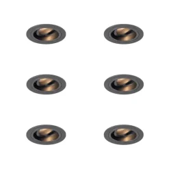QAZQA Set van 6 Moderne inbouwspot gunmetal GU10 50mm rond kantelbaar - Chuck