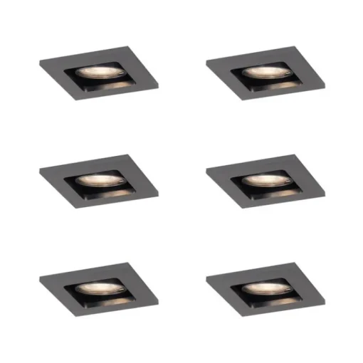 QAZQA Set van 6 Moderne inbouwspot gunmetal GU10 50mm rond kantelbaar - Qure