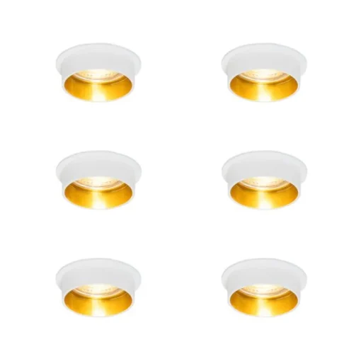 QAZQA Set van 6 Moderne inbouwspot wit met gouden binnenkant - Insta