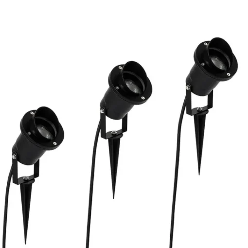 QAZQA Set van 3 prikspots zwart incl. snoer en stekker IP65 - Done