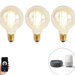 Calex Set van 3 smart E27 dim to warm LED lampen G95 goldline 7W 806 lm 1800K - 3000K