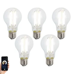 LUUMR Set van 5 Smart E27 dimbare LED lampen A60 helder 7W 806 lm 2700-6500K