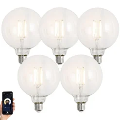 LUUMR Set van 5 Smart E27 dimbare LED lampen G125 helder 7W 806 lm 2700-6500K