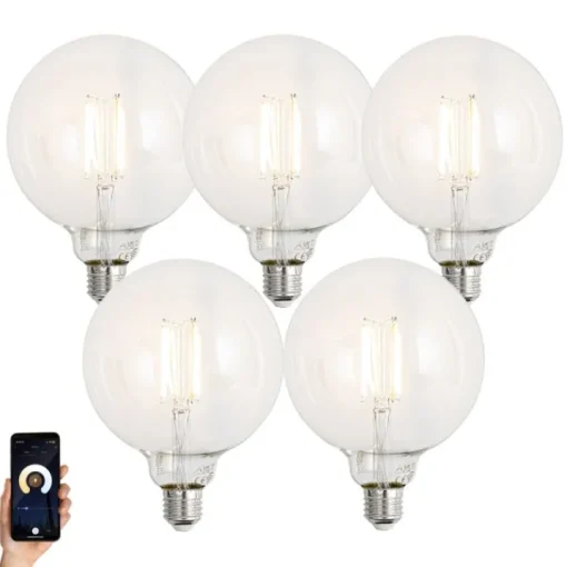 LUUMR Set van 5 Smart E27 dimbare LED lampen G125 helder 7W 806 lm 2700-6500K