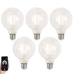 LUUMR Set van 5 Smart E27 dimbare LED lampen G95 helder 7W 806 lm 2700-6500K