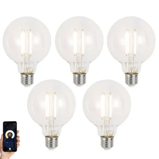 LUUMR Set van 5 Smart E27 dimbare LED lampen G95 helder 7W 806 lm 2700-6500K