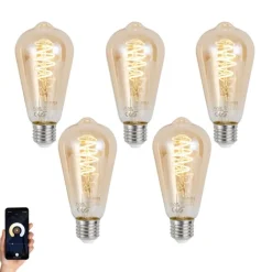 LUUMR Set van 5 Smart E27 dimbare LED lampen ST64 amber 4.9W 320 lm 2500K