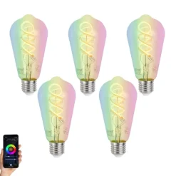 LUUMR Set van 5 Smart E27 dimbare LED lampen ST64 helder RGBW 4W 250 lm 2700K