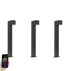 QAZQA Set van 3 smart staande buitenlampen zwart 65cm IP44 - Baleno