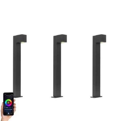 QAZQA Set van 3 smart staande buitenlampen zwart 65cm IP44 - Baleno