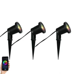 QAZQA Set van 3 smart tuinspots zwart incl. snoer en stekker 230cm IP65 - Basic