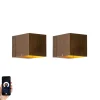 QAZQA Set van 2 smart wandlamp donkerbrons 8 cm incl. Wifi G9 - Transfer