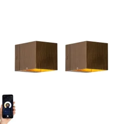 QAZQA Set van 2 smart wandlamp donkerbrons 8 cm incl. Wifi G9 - Transfer