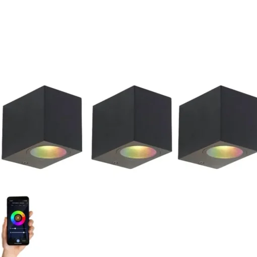 QAZQA Set van 3 smart wandlampen zwart GU10 50mm IP44 - Baleno
