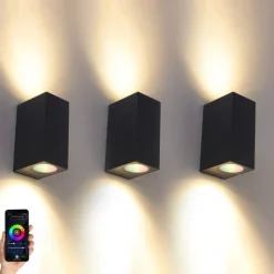 QAZQA Set van 3 smart wandlampen zwart 2-lichts IP44 - Baleno