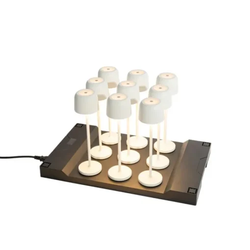 QAZQA Set van 9 tafellampen mushroom off-white incl. laadstation - Raika