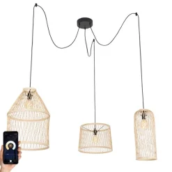 QAZQA Smart buiten hanglamp rotan 3-lichts incl. 3 Wifi G95 - Calamus