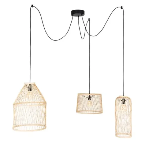 QAZQA Smart buiten hanglamp rotan 3-lichts incl. 3 Wifi G95 - Calamus