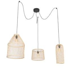 QAZQA Smart buiten hanglamp rotan 3-lichts incl. 3 Wifi G95 - Calamus