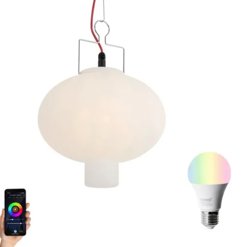 QAZQA Smart buiten hanglamp wit 35cm met rode stekker incl. Wifi A60 - Pion