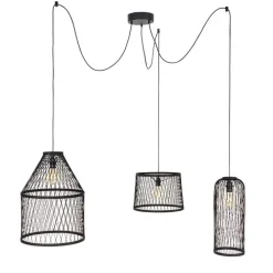QAZQA Smart buiten hanglamp zwart rotan 3-lichts incl. 3 Wifi G95 - Calamus