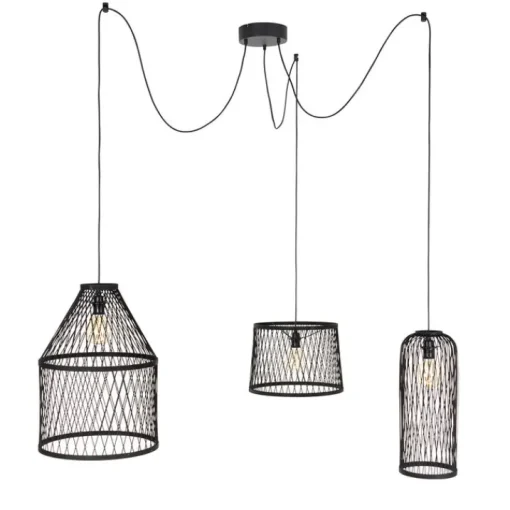 QAZQA Smart buiten hanglamp zwart rotan 3-lichts incl. 3 Wifi G95 - Calamus