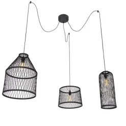 QAZQA Smart buiten hanglamp zwart rotan 3-lichts incl. 3 Wifi G95 - Calamus