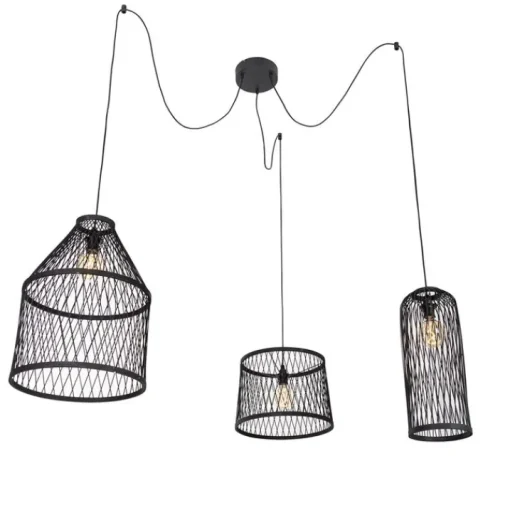 QAZQA Smart buiten hanglamp zwart rotan 3-lichts incl. 3 Wifi G95 - Calamus