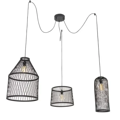 QAZQA Smart buiten hanglamp zwart rotan 3-lichts incl. 3 Wifi G95 - Calamus
