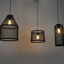 QAZQA Smart buiten hanglamp zwart rotan 3-lichts incl. 3 Wifi G95 - Calamus