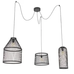 QAZQA Smart buiten hanglamp zwart rotan 3-lichts incl. 3 Wifi G95 - Calamus