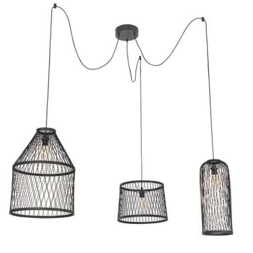 QAZQA Smart buiten hanglamp zwart rotan 3-lichts incl. 3 Wifi G95 - Calamus