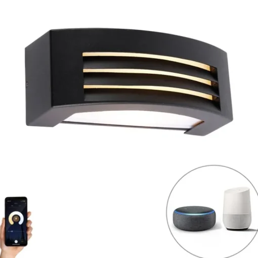 QAZQA Smart buiten wandlamp zwart IP44 incl. Wifi A60 - Hurricane