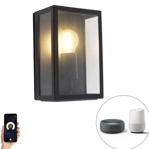 QAZQA Smart buiten wandlamp zwart 25,5 incl. WiFi A60 IP44 - Rotterdam
