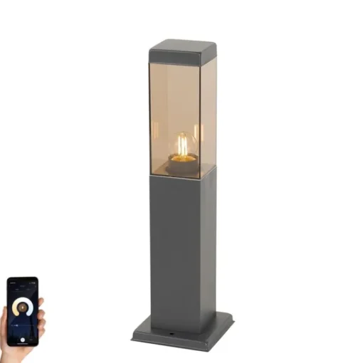 QAZQA Smart buitenlamp paal donkergrijs met smoke 45 cm Incl. Wifi - Malios