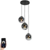 QAZQA Smart hanglamp zwart met smoke glas 3-lichts incl. Wifi ST64 - Pallon