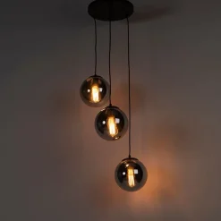 QAZQA Smart hanglamp zwart met smoke glas 3-lichts incl. Wifi ST64 - Pallon