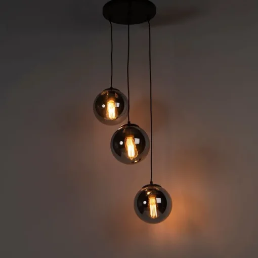 QAZQA Smart hanglamp zwart met smoke glas 3-lichts incl. Wifi ST64 - Pallon