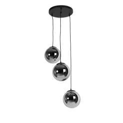 QAZQA Smart hanglamp zwart met smoke glas 3-lichts incl. Wifi ST64 - Pallon