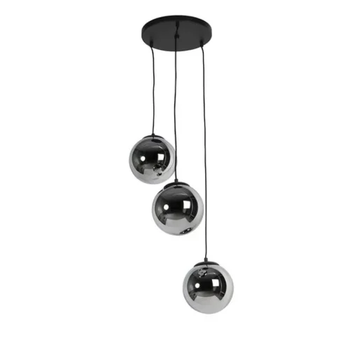 QAZQA Smart hanglamp zwart met smoke glas 3-lichts incl. Wifi ST64 - Pallon