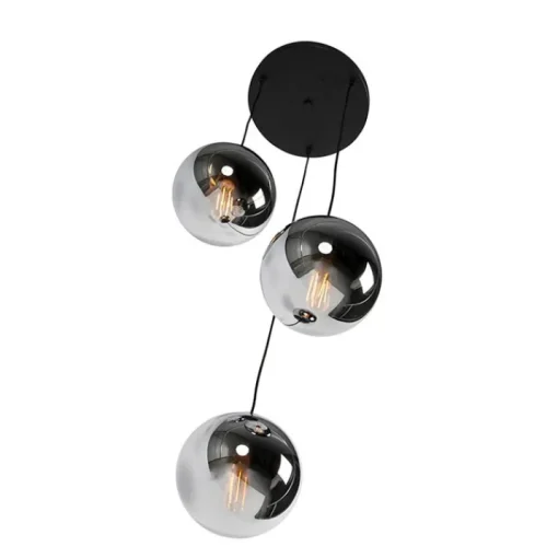 QAZQA Smart hanglamp zwart met smoke glas 3-lichts incl. Wifi ST64 - Pallon