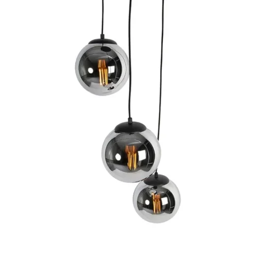 QAZQA Smart hanglamp zwart met smoke glas 3-lichts incl. Wifi ST64 - Pallon
