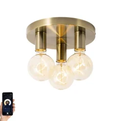 QAZQA Smart plafondlamp brons rond incl. 3 Wifi G95 - Facil