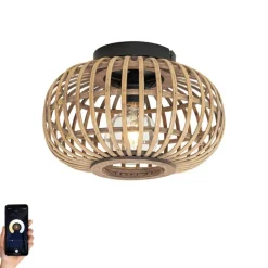 QAZQA Smart plafondlamp zwart met bamboe incl. Wifi G95 - Amira
