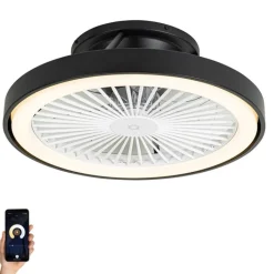 QAZQA Smart plafondventilator zwart 54cm incl. LED dimbaar met afstandsbediening - Dave