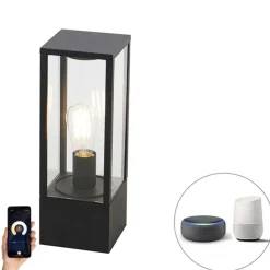 QAZQA Smart staande buitenlamp zwart 40 cm IP44 incl. Wifi ST64 - Charlois