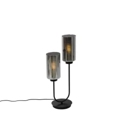 QAZQA Smart tafellamp zwart met smoke glas 2-lichts incl. 2 Wifi ST64 - Laura