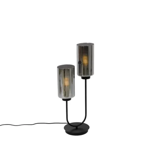 QAZQA Smart tafellamp zwart met smoke glas 2-lichts incl. 2 Wifi ST64 - Laura